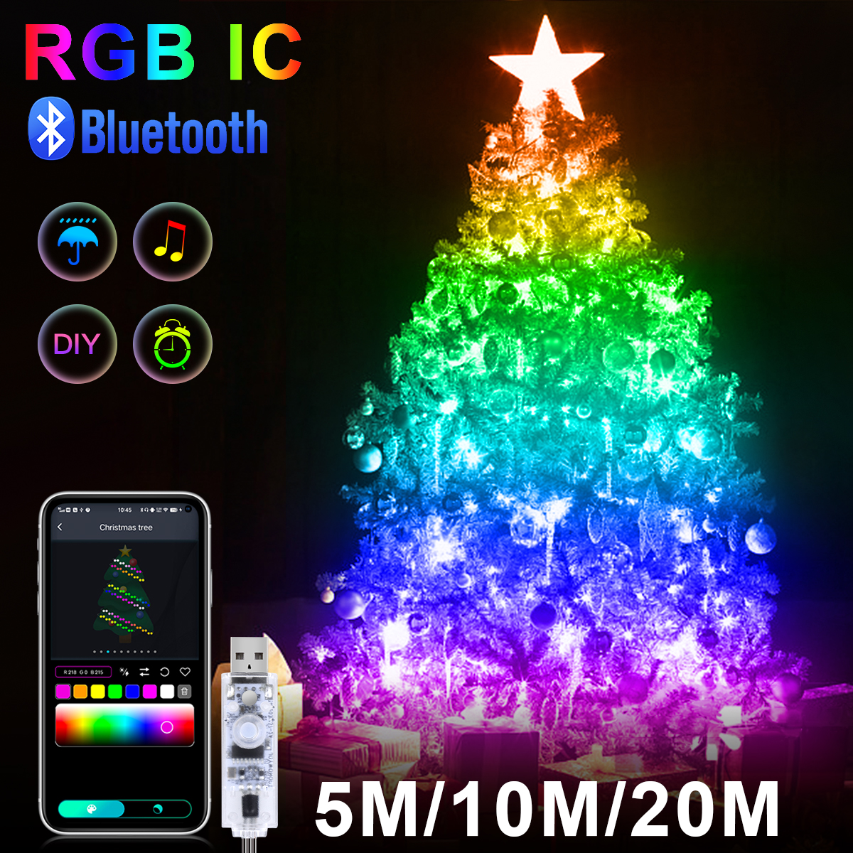 Smart Garden Festoon Lights - Smart USB Bluetooth WS2812B RGBIC LED