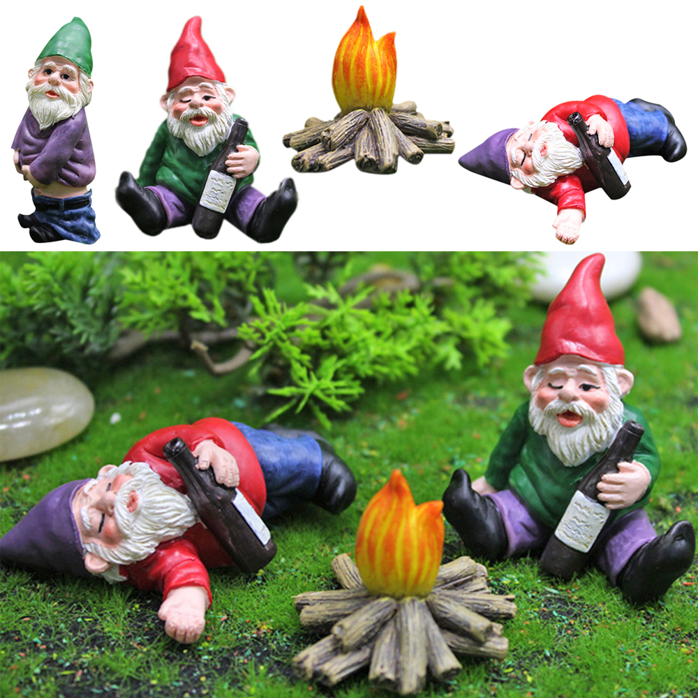 Smart Garden Mini - 1/4PCS Drunk Gnome Statue Ornaments Miniature