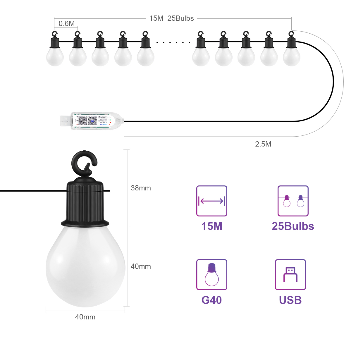Smart WIFI and Bluetooth G40 L - Smart Garden Festoon Lights avaliação e preço