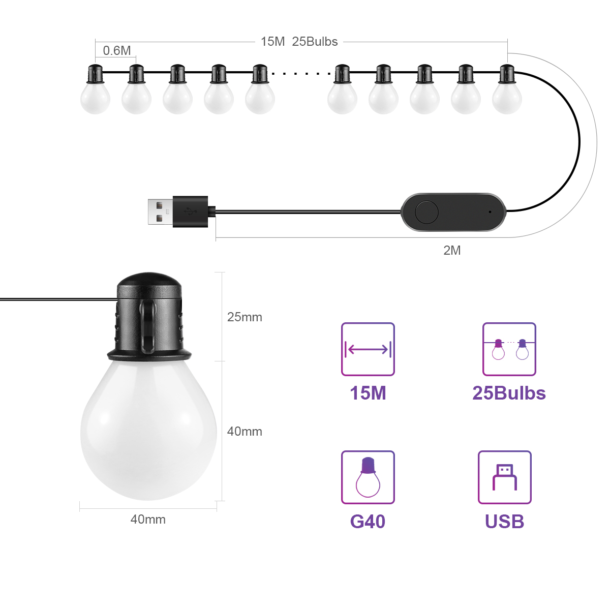 Tuya Smart WIFI G40 LED Bulb S - Smart Garden Festoon Lights avaliação e preço