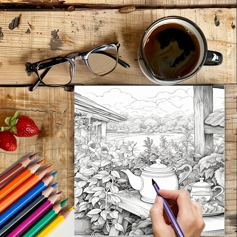Tea In The Gardens Coloring Bo - Garden Journal Planner avaliação e preço