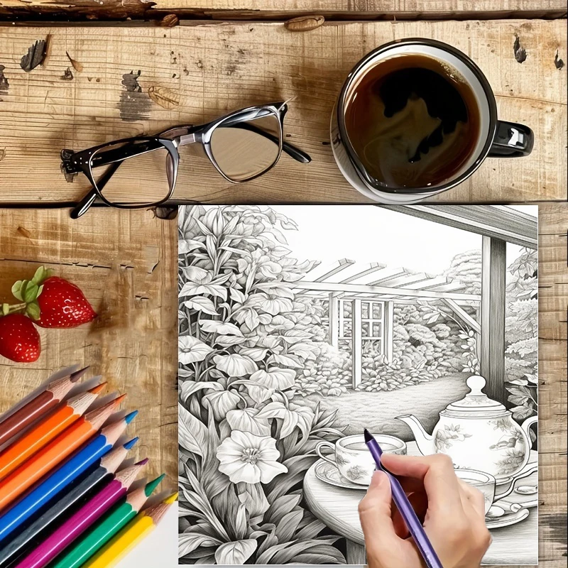 Tea In The Gardens Coloring Bo - Garden Journal Planner avaliação e preço